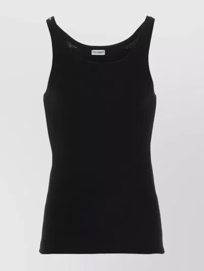 Dolce & Gabbana Ribbed Texture Scoop Neck Sleeveless Slim Fit Vest In Black
