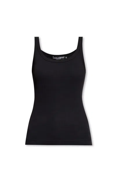 Dolce & Gabbana Tank Top Ribbed Texture Scoop Neck Sleeveless In Black