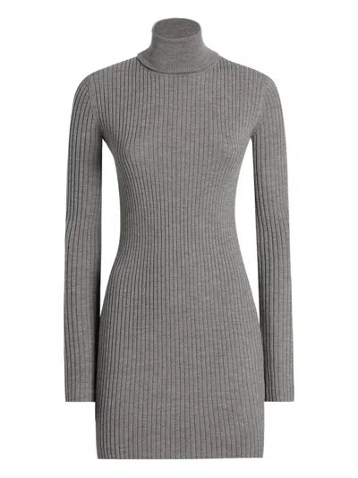 Dolce & Gabbana Ribbed Turtleneck Mini Dress In Gray
