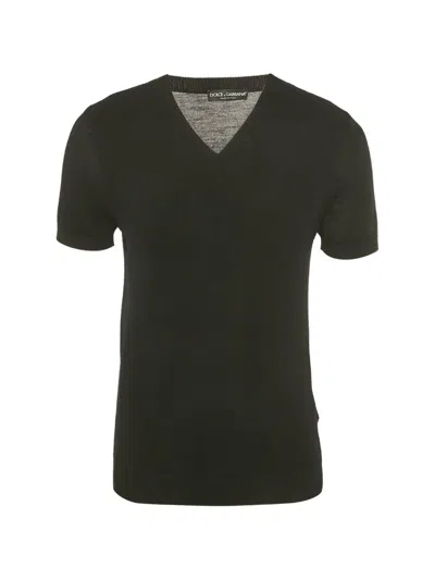 Pre-owned Dolce & Gabbana Ribbed V-neck T-shirt In Black