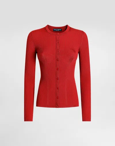 Dolce & Gabbana Ribbed Viscose Knit Cardigan In Multi