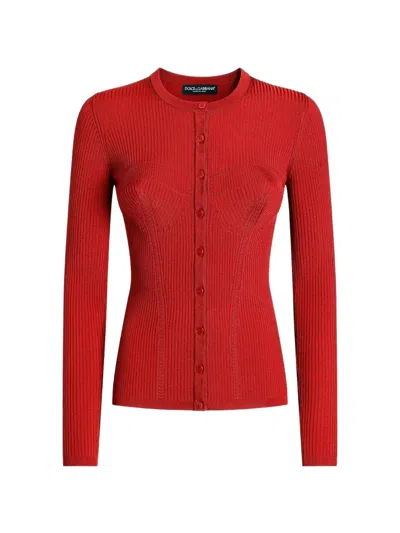Dolce & Gabbana Ribbed Viscose-knit Cardigan In Red