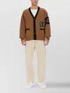 Dolce & Gabbana Ribbed Wool Cardigan Featuring Striped Sleeve In Brown