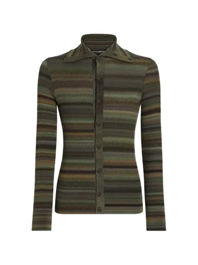 Dolce & Gabbana Ribbed Wool Cardigan In Green