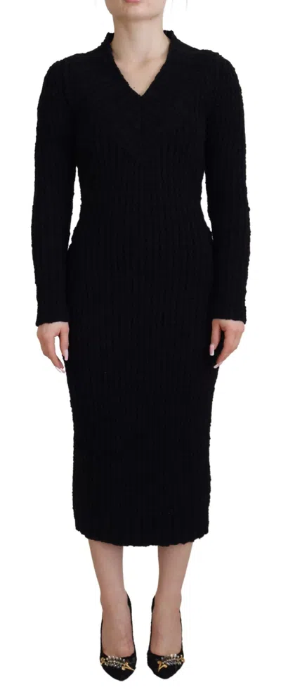 Dolce & Gabbana Ribbed Wool Knit Dress In Black