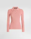Dolce & Gabbana Ribbed Wool Polo-style Sweater In Pink