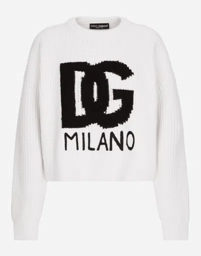 DOLCE & GABBANA RIBBED WOOL SWEATER WITH DG LOGO