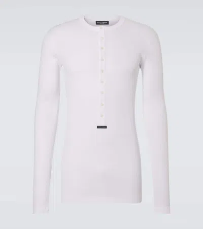 Dolce & Gabbana Ribbed-knit Cotton Henley Shirt In White
