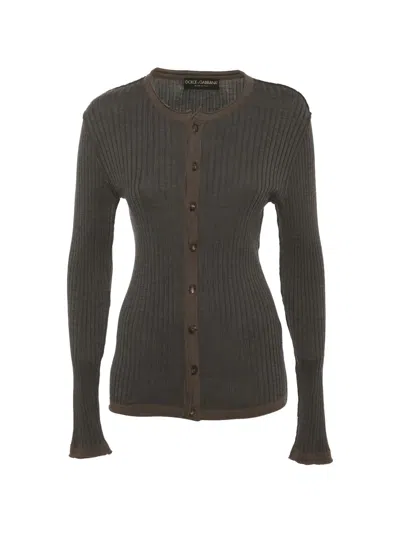 Pre-owned Dolce & Gabbana Rib-knit Cardigan In Brown