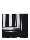 Dolce & Gabbana Black And White Square Scarf With Logo Lettering On The Front And All-over Striped Motif In Silk Man In Multicolor