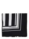 Dolce & Gabbana Black And White Square Scarf With Logo Lettering On The Front And All-over Striped Motif In Silk Man In White/black
