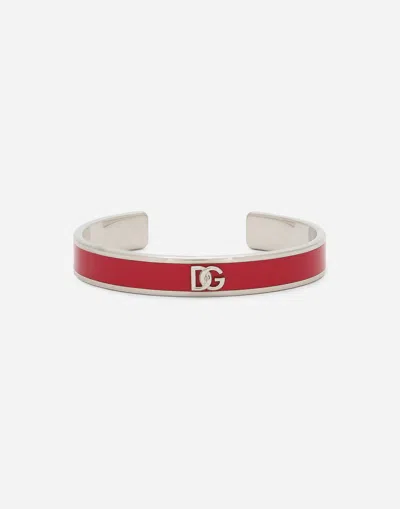 Dolce & Gabbana Rigid Enameled Bracelet With Dg Logo In Fuchsia