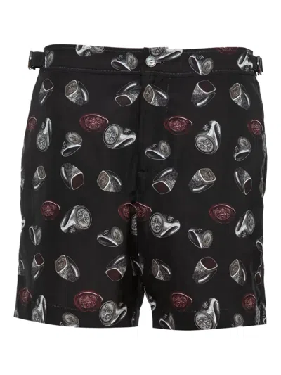 Dolce & Gabbana Ring-seal Print Swim Shorts In Black