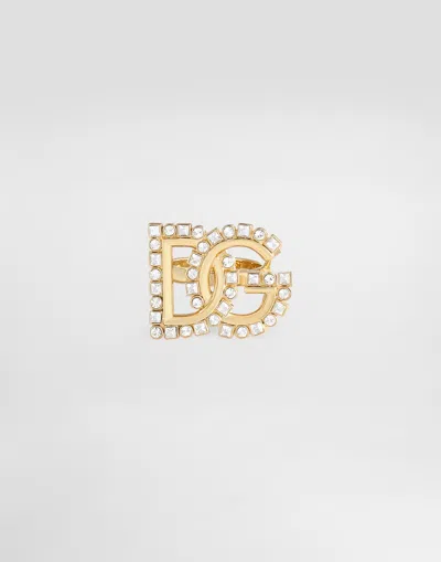 Dolce & Gabbana Ring With Rhinestone-detailed Dg Logo In ゴールド