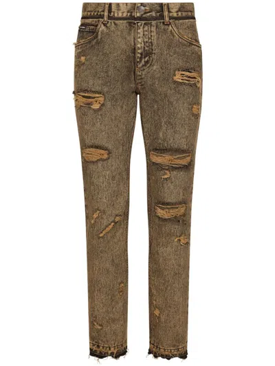 Dolce & Gabbana Grey Cotton Denim Slim Fit Distressed Pants Jeans main image 0