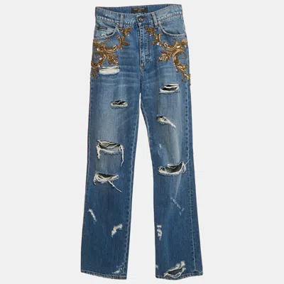 Pre-owned Dolce & Gabbana Ripped Denim Embellished Jeans S Waist 28"