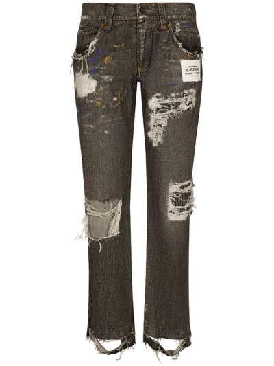 Dolce & Gabbana Ripped Denim Jeans In Grey