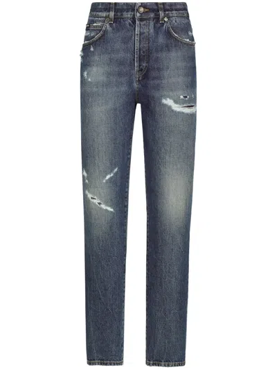 Dolce & Gabbana Dark Blue Distressed Grace Skinny Denim Women's Jeans In Multicolour