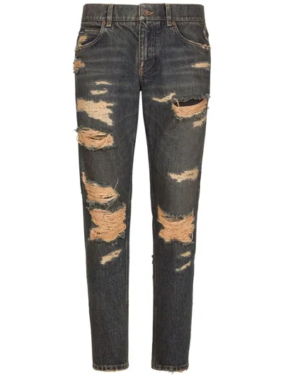 Dolce & Gabbana Schmale Jeans Mit Distressed-detail In Blue