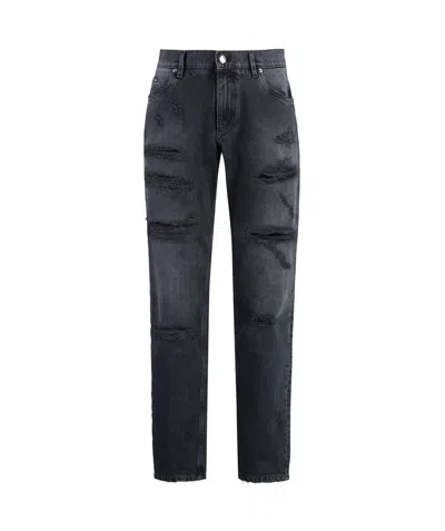Dolce & Gabbana Ripped-detailed Cotton Jeans In Black