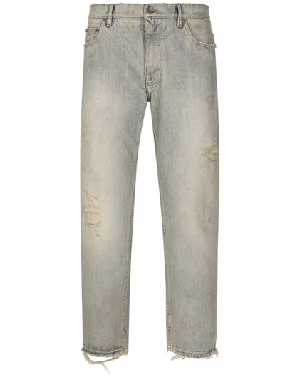 Dolce & Gabbana Loose Denim Jeans With Abrasions In Blue