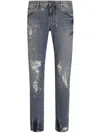 Dolce & Gabbana Jeans Slim In Cotone Stretch Con Placca In Blue