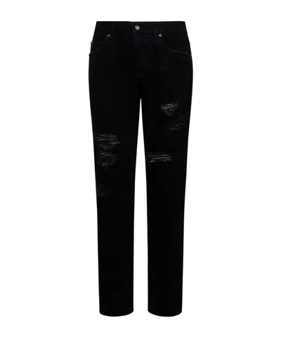 Dolce & Gabbana Ripped Slim-fit Jeans In Black