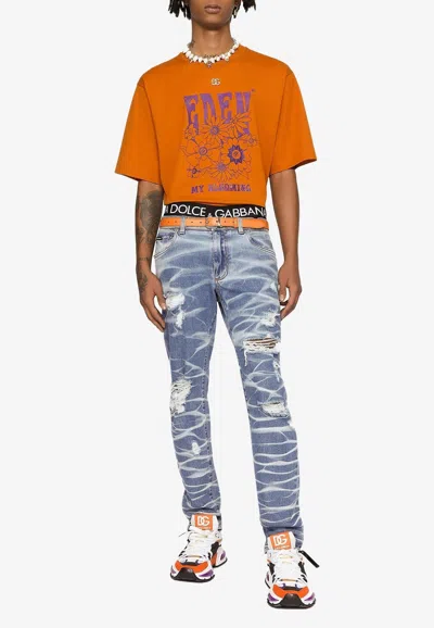 Dolce & Gabbana Ripped Slim-fit Jeans In Multi