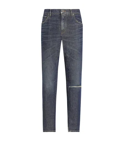Dolce & Gabbana Ripped Straight Jeans In Black