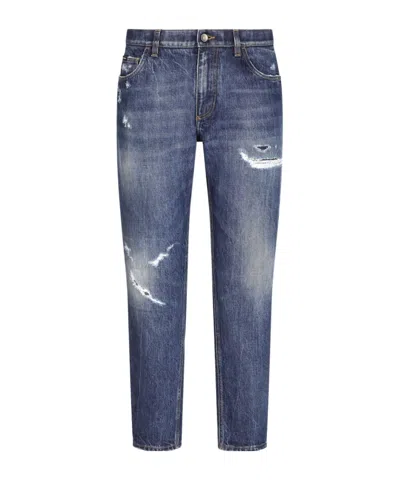 DOLCE & GABBANA DOLCE  GABBANA LOGO EMBROIDERED DISTRESSED JEANS