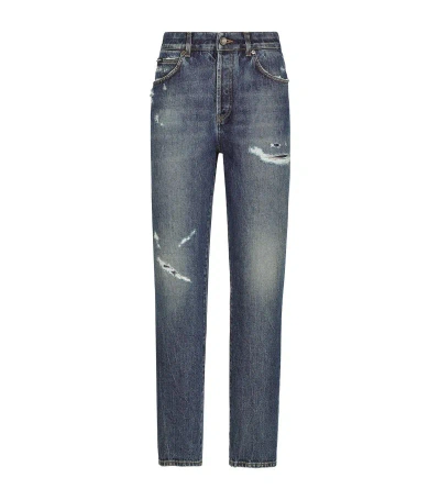 Dolce & Gabbana Ripped Straight-leg Jeans In Multi