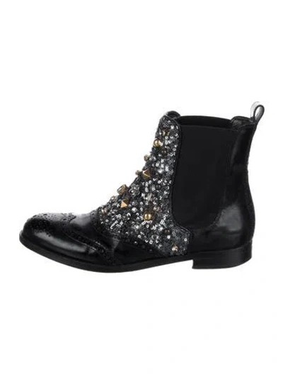 Pre-owned Dolce & Gabbana Rockstud Accents Leather Chelsea Boots In Black