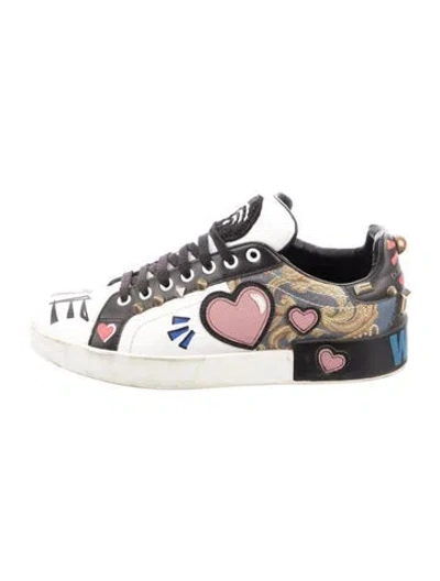 Pre-owned Dolce & Gabbana Rockstud Accents Leather Sneakers In Black