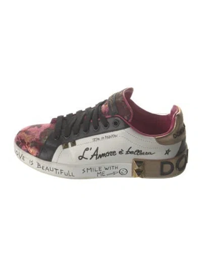 Pre-owned Dolce & Gabbana Rockstud Accents Leather Sneakers In Burgundy