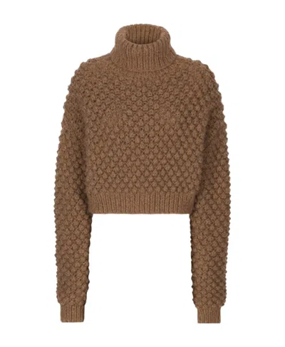 DOLCE & GABBANA DOLCE  GABBANA HAZELNUT-STITCH TURTLE-NECK SWEATER