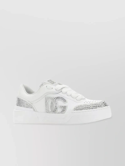 Dolce & Gabbana White And Silver Leather New Roma Sneakers
