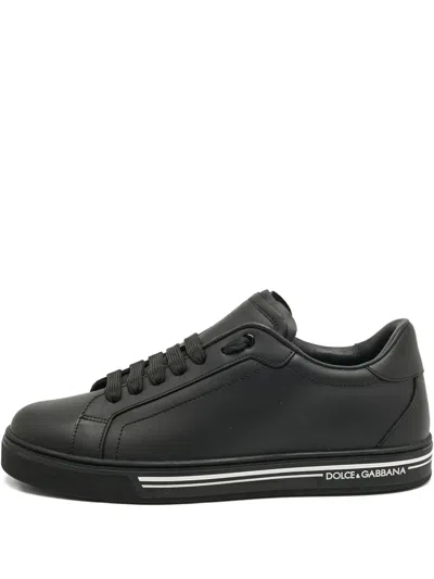 Pre-owned Dolce & Gabbana Roma Leather Sneakers In Black