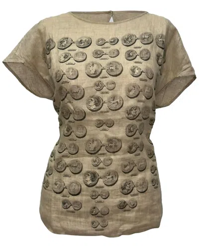 Pre-owned Dolce & Gabbana Roman Coin Printed Blouse, Size It 44 (authentic Pre-loved)