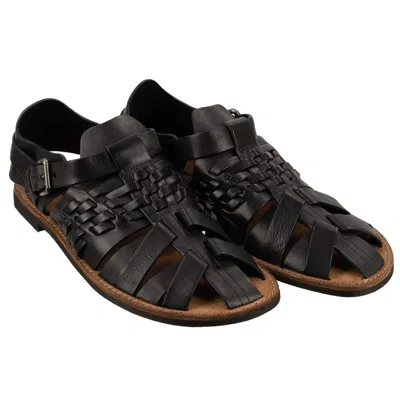 Pre-owned Dolce & Gabbana Rome Woven Leather Buckle Sandals Shoes Black Brown 13684