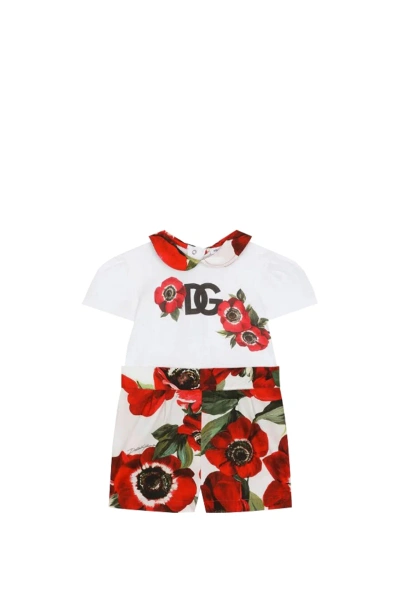 Dolce & Gabbana Babies' Romper In Jersey And Poplin With Anemone Flower Print In Multicolor