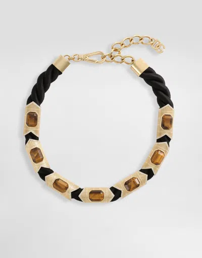 Dolce & Gabbana Rope Necklace With Tiger's Eye Stone In Black