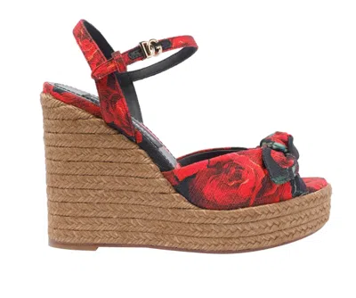 Dolce & Gabbana Rosa Rossa F Nero Silk Sandals In Red