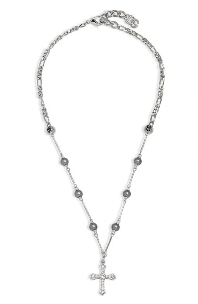 Dolce & Gabbana Rosary Cross Necklace In Metallic