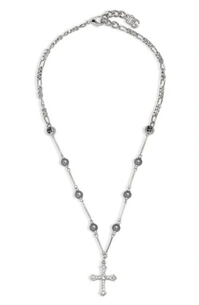Dolce & Gabbana Rosary Cross Necklace In Argento/ Palladio
