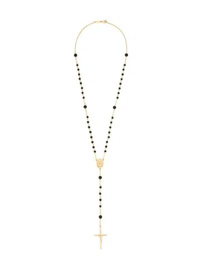 Dolce & Gabbana Rosary Cross Pendant Embellished Necklace In Gold