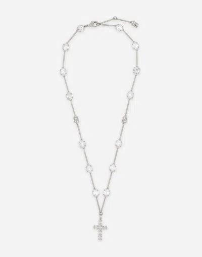 Dolce & Gabbana Rosary-style Necklace With Rhinestone-detailed Crosses In クリスタル