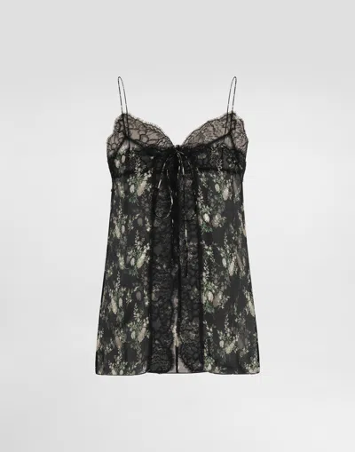 Dolce & Gabbana Rose And Flower-print Chiffon Top In Black