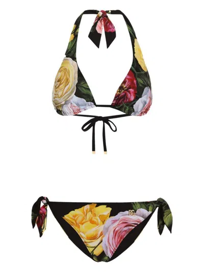 Dolce & Gabbana Rose And Peony-print Padded Triangle Bikini In Multi