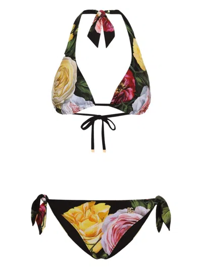 DOLCE & GABBANA ROSE AND PEONY-PRINT PADDED TRIANGLE BIKINI