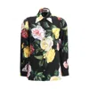 Dolce & Gabbana Multicolor Shirt With Oversize Pointed Collar And All-over Floral Motif In Silk Stretch Woman
